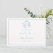Formal Hydrangeas Wappen Classic Blue Frame Weddin Save The Date (Stehend Vorderseite)