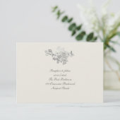 Formal Imitate Embossed Peony Ecru Empfang Wedding Begleitkarte (Stehend Vorderseite)