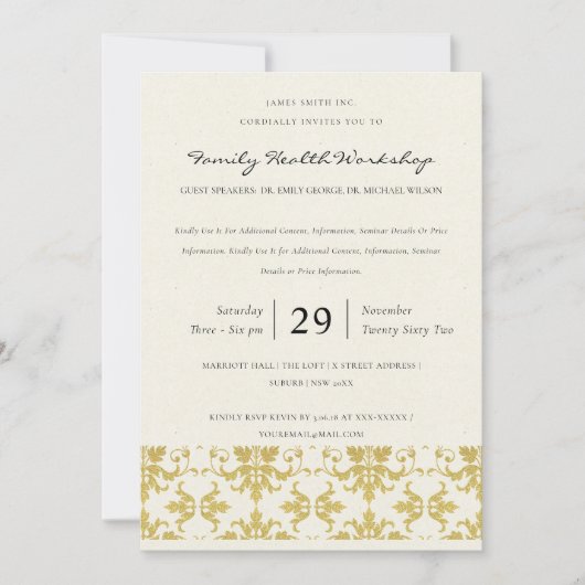 FORMAL IMITATS GOLD DAMASK CLASSIC WORKSHOP EREIGN EINLADUNG (Vorderseite)
