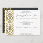 FORMAL IMITATS GOLD WHITE DAMASK WORKSHOP-VERANSTA EINLADUNG (Vorne/Hinten)