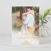 Formal Indian Style Foto Green Gold Chic Hochzeit Einladung (Stehend Vorderseite)