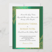 Formal Indian Style Foto Green Gold Chic Hochzeit Einladung (Rückseite)