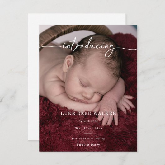 Formal Introducing Photo Baby Announcement Card (Vorne/Hinten)