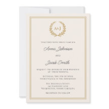 Formal Ivory & Gold Laurel Wreath Monogram Wedding