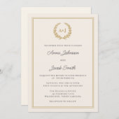 Formal Ivory & Gold Laurel Wreath Monogram Wedding Einladung (Vorne/Hinten)