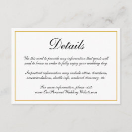 Formal kalligrafisches Gold-Border-Wedding Details Begleitkarte