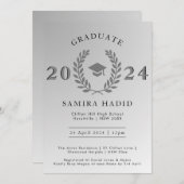 Formal Laurel Wreath Silver Graduation Cap Party Einladung (Vorne/Hinten)