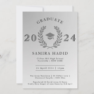 Formal Laurel Wreath Silver Graduation Cap Party Einladung