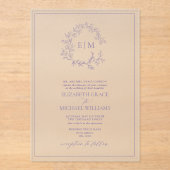 Formal Lavendel Leafy Wappen Monogram Wedding Acryleinladungen (Vorderseite)