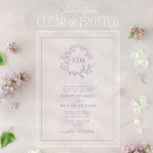 Formal Lavendel Leafy Wappen Monogram Wedding Acryleinladungen