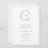 Formal Lavendel Leafy Wappen Monogram Wedding Einladung (Vorderseite)