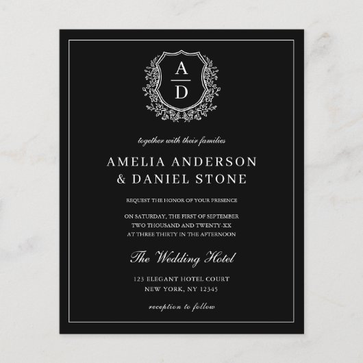 Formal Leafy Wappen Monogram Wedding QR Code (Vorderseite)