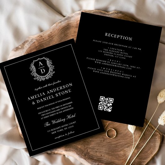 Formal Leafy Wappen Monogram Wedding QR Code