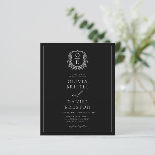 Formal Leafy Wappen Monogram Wedding QR Code (Stehend Vorderseite)