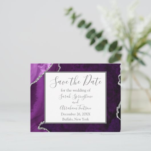 Formal Lila Save the Date Postkarten (Stehend Vorderseite)