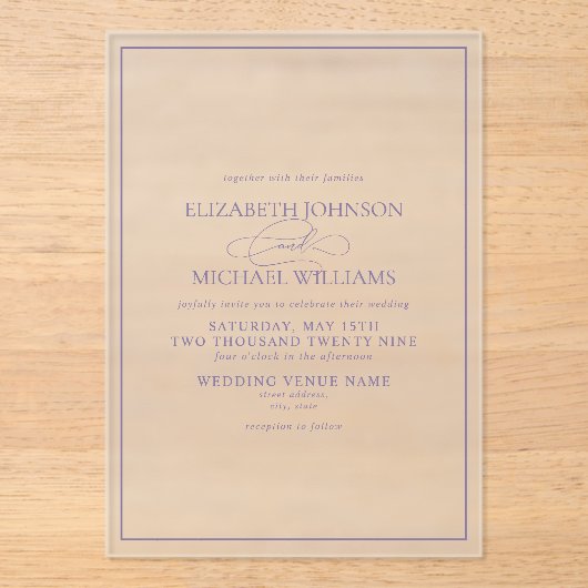 Formal Lilac Lavender Classic Script Wedding Acryleinladungen (Vorderseite)