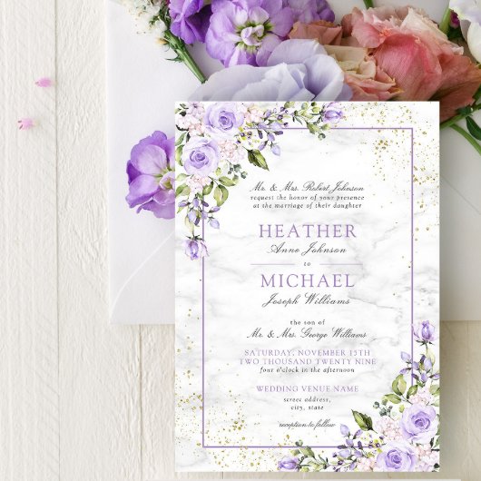 Formal Lilac Lavender Gold Marble Floral Wedding I Einladung