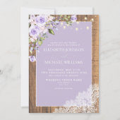 Formal Lilac Lavender Rustic Wood Lace Wedding Einladung (Vorderseite)