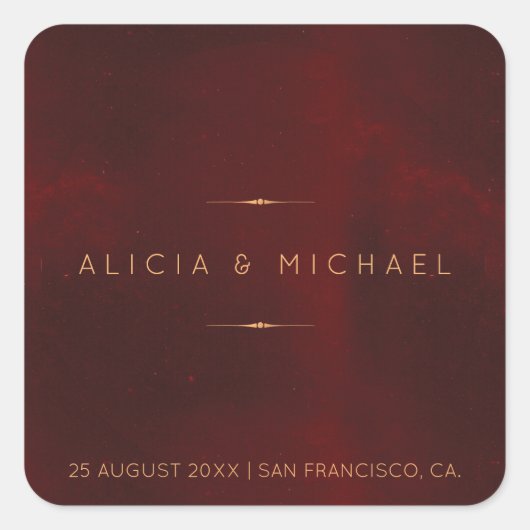 Formal luxuriöses burgundisches Siegel Quadratischer Aufkleber (Vorderseite)