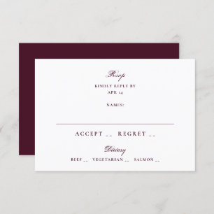 Formal Maroon Plum Calligraphy Elegant Wedding RSVP Karte