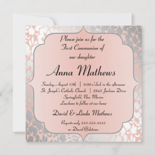 Formal Metallische Pfirsich Floral Erste Kommune Einladung