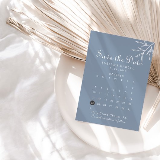 Formal Minimal Dusty Blue Save the Date Calendar