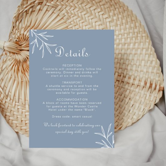 Formal Minimal Dusty Blue Wedding Details Begleitkarte