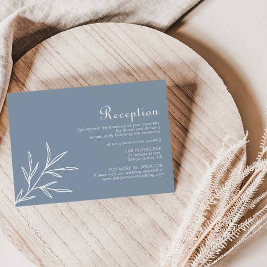 Formal Minimal Dusty Blue Wedding Empfang Begleitkarte