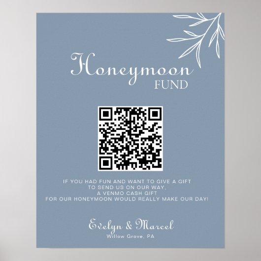 Formal Minimal Dusty Blue Wedding Honeymoon Fund Poster (Vorne)