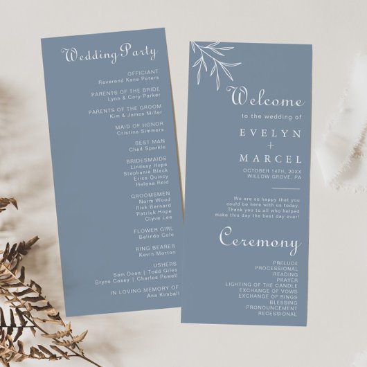 Formal Minimal Dusty Blue Wedding Program Programm