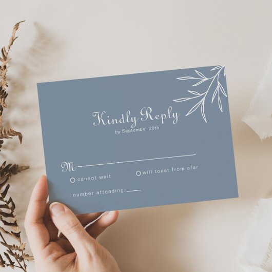 Formal Minimal Dusty Blue Wedding RSVP Card Karte