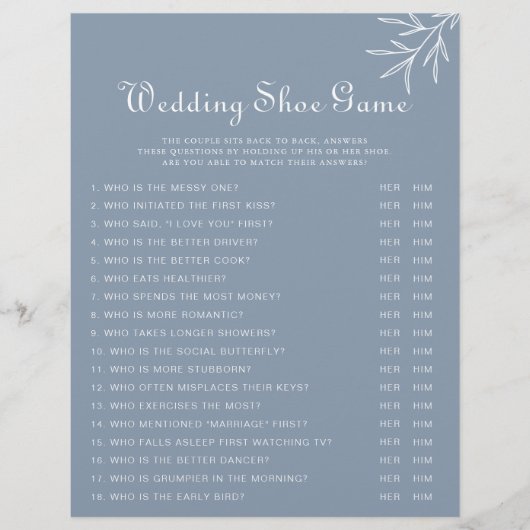 Formal Minimal Dusty Blue Wedding Shoe Game (Vorderseite)