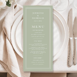 Formal Minimal Sage Green Wedding Menükarte