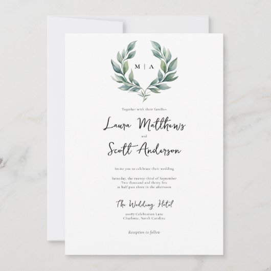 Formal Minimalistische Foliage Einladung (Vorderseite)