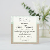 Formal Mint Burlap Erste Kommune Einladung (Stehend Vorderseite)