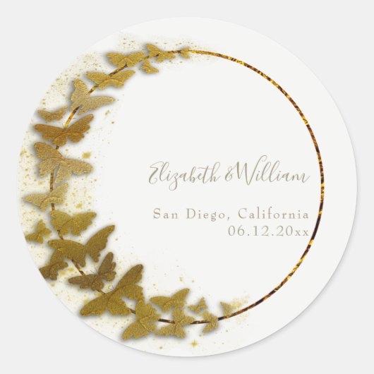 Formal Modern Classic Boho Gold Butterfly Wedding Runder Aufkleber (Vorderseite)