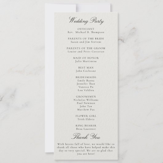 Formal Modern Classic Ecru Gold Wedding Program (Rückseite)