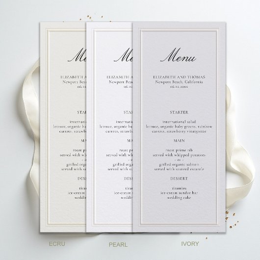 Formal Modern Classic Elevated Frame Ivory Wedding Menükarte