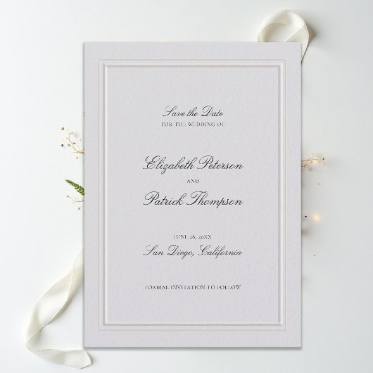 Formal Modern Classic Elevated Frame Ivory Wedding Save The Date