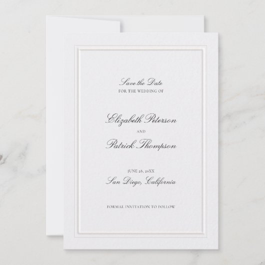 Formal Modern Classic Elevated Frame Pearl Wedding Save The Date (Vorderseite)