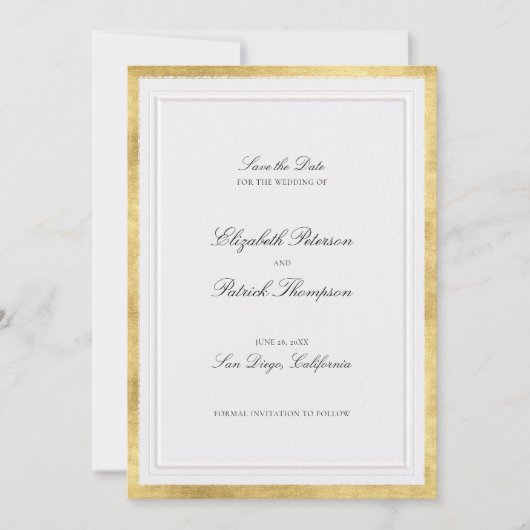 Formal Modern Classic Elevated Gold Pearl Wedding Save The Date (Vorderseite)