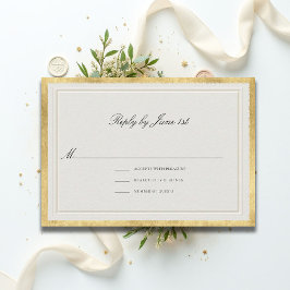 Formal Modern Classic Elevated Golden Ecru Wedding RSVP Karte