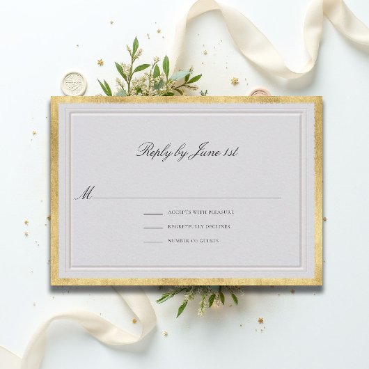 Formal Modern Classic Elevated Ivory Gold Wedding RSVP Karte