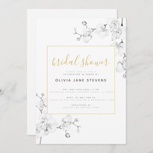 Formal Modern Classic Ivory Orchids Brautparty Einladung (Vorne/Hinten)