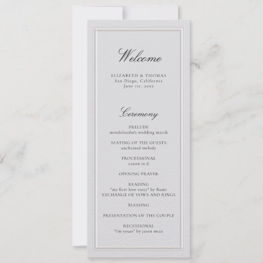 Formal Modern Classic Ivory Wedding Program (Vorderseite)