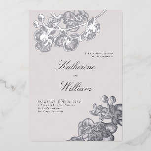 Formal Modern Classic Orchids Tux Wedding Silver Folieneinladung