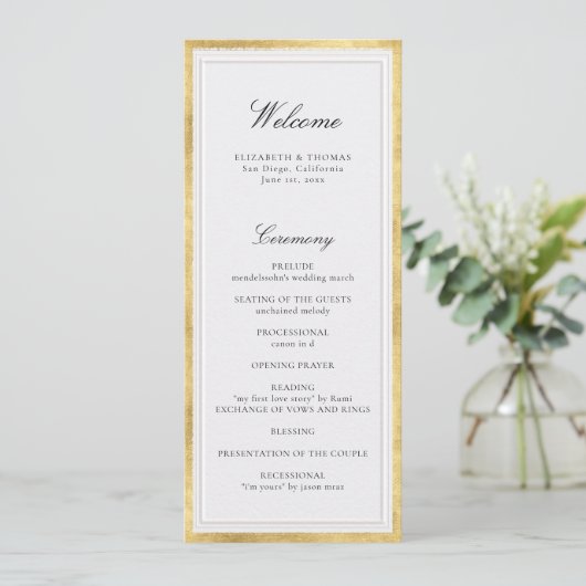 Formal Modern Classic Pearl Gold Wedding Program (Stehend Vorderseite)
