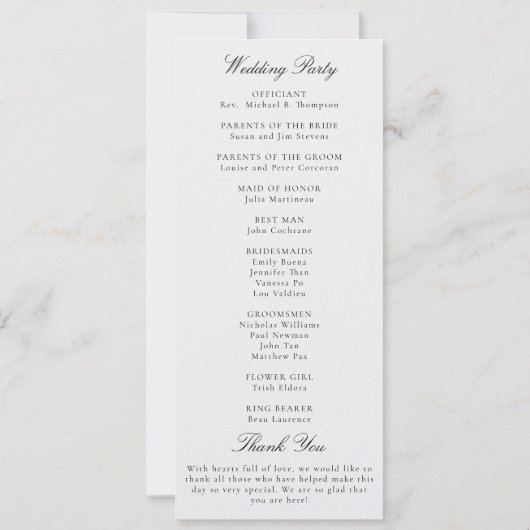 Formal Modern Classic Pearl Gold Wedding Program (Rückseite)