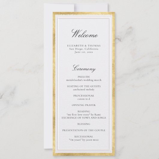 Formal Modern Classic Pearl Gold Wedding Program (Vorderseite)