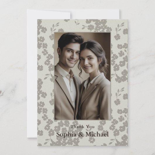 Formal Modern Floral Wedding Thank You Card Gray Dankeskarte (Vorderseite)